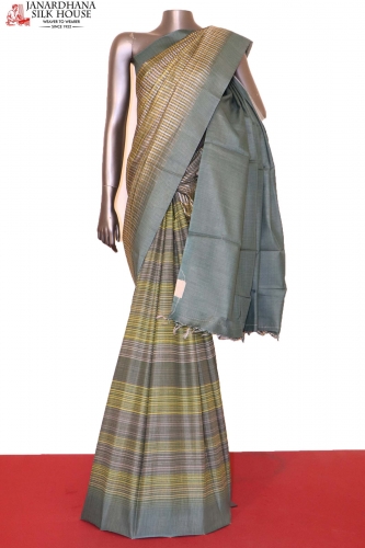 Handloom Printed Tussar Silk Saree